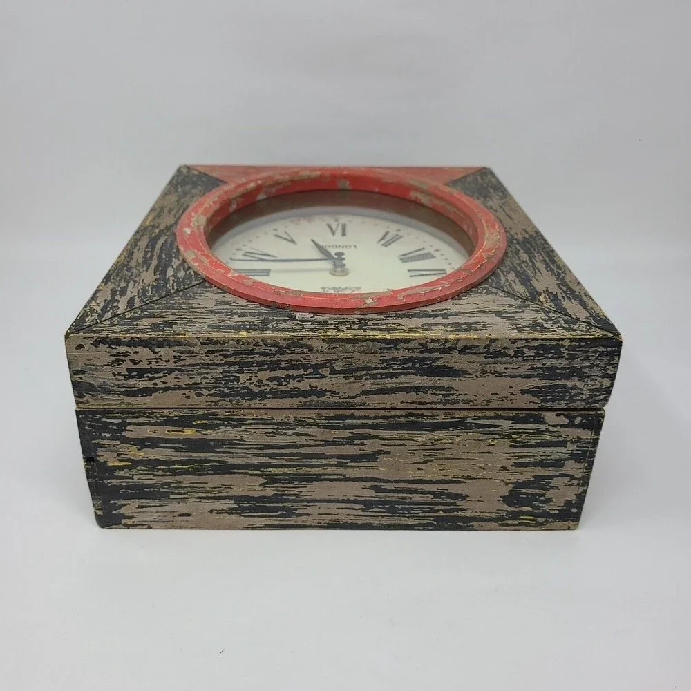 Distressed Clock Jewelry Box Wooden Hanging Setting 12